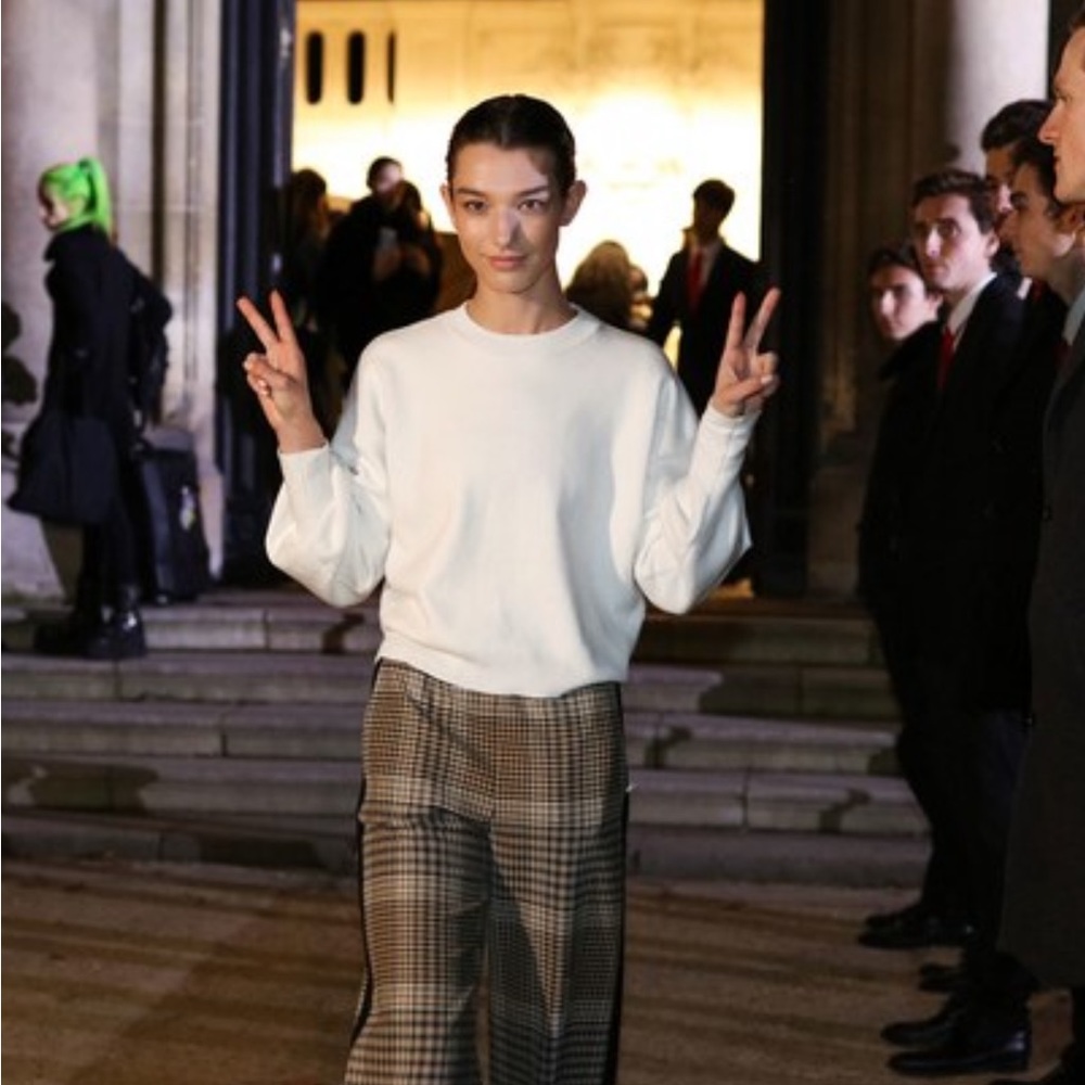 Maje Wide leg Pull on Plaid Pants